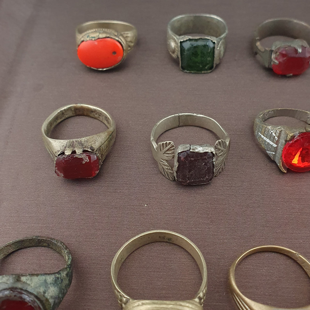 Antique Ring Collection 15 Mixed Brass Gemstone & Glass Rings