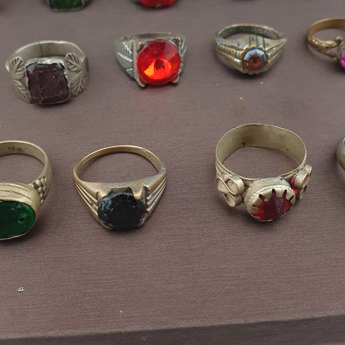 Antique Ring Collection 15 Mixed Brass Gemstone & Glass Rings