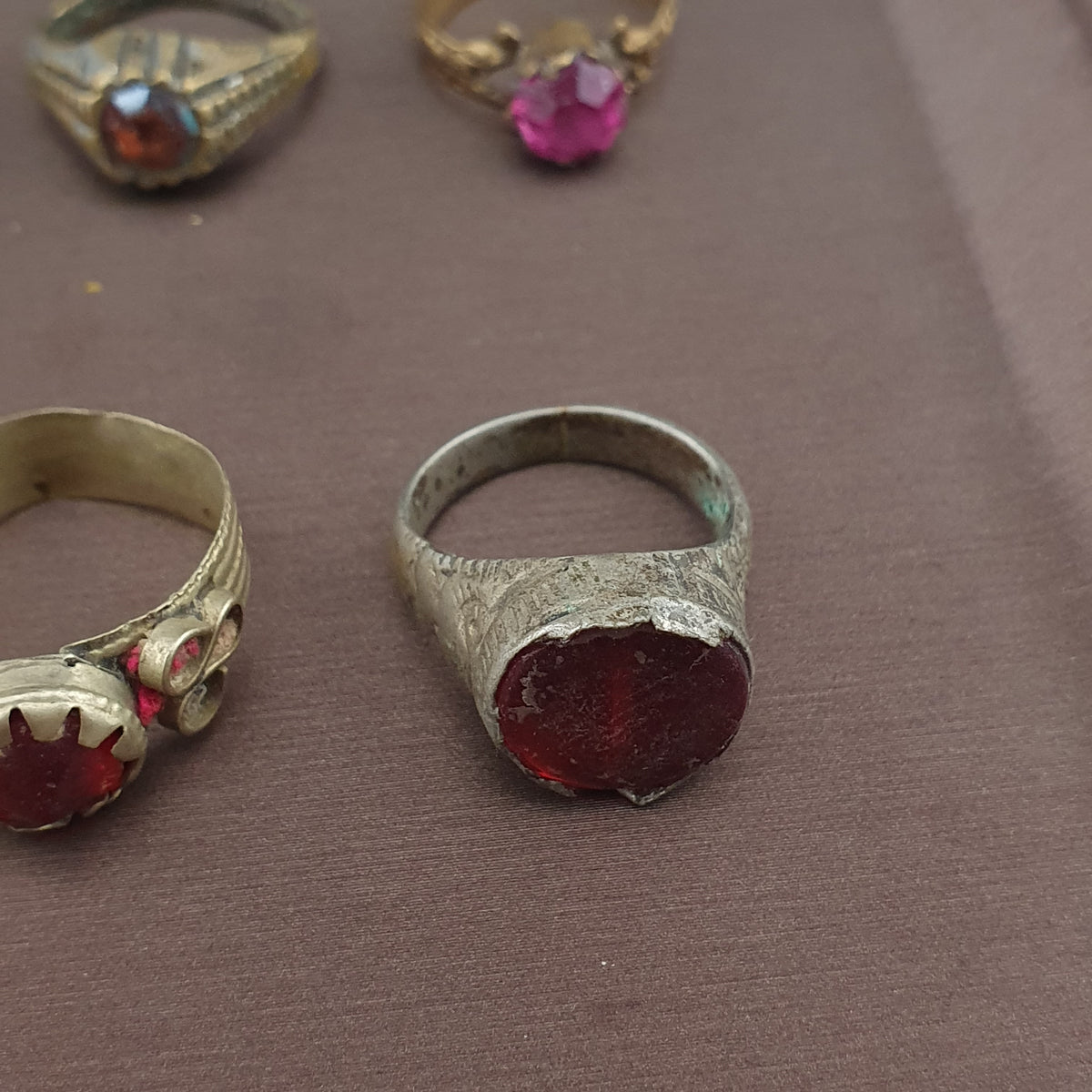 Antique Ring Collection 15 Mixed Brass Gemstone & Glass Rings