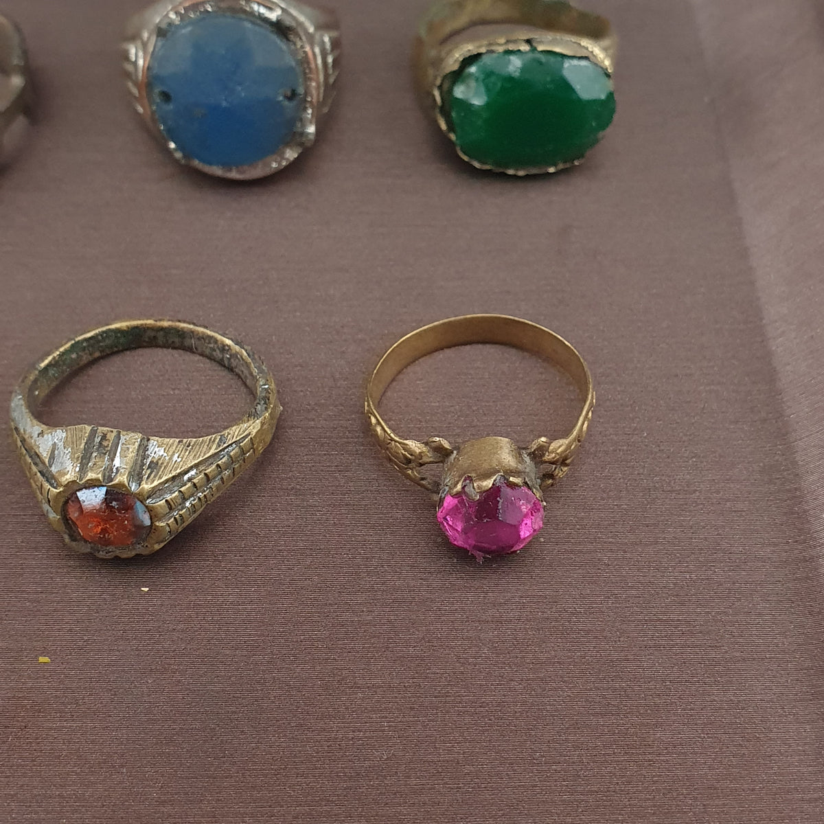 Antique Ring Collection 15 Mixed Brass Gemstone & Glass Rings