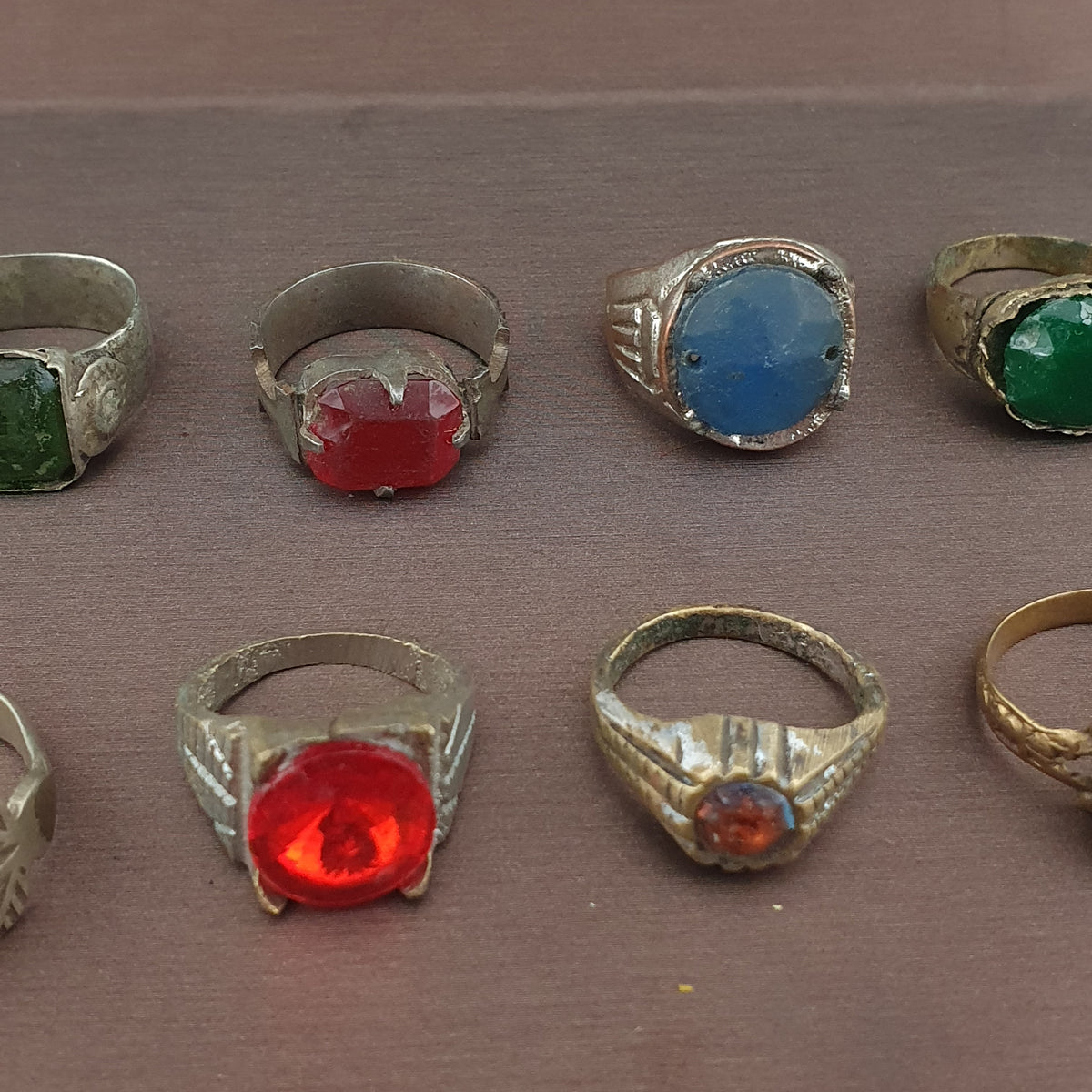 Antique Ring Collection 15 Mixed Brass Gemstone & Glass Rings