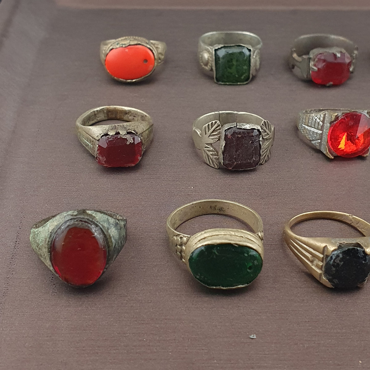 Antique Ring Collection 15 Mixed Brass Gemstone & Glass Rings
