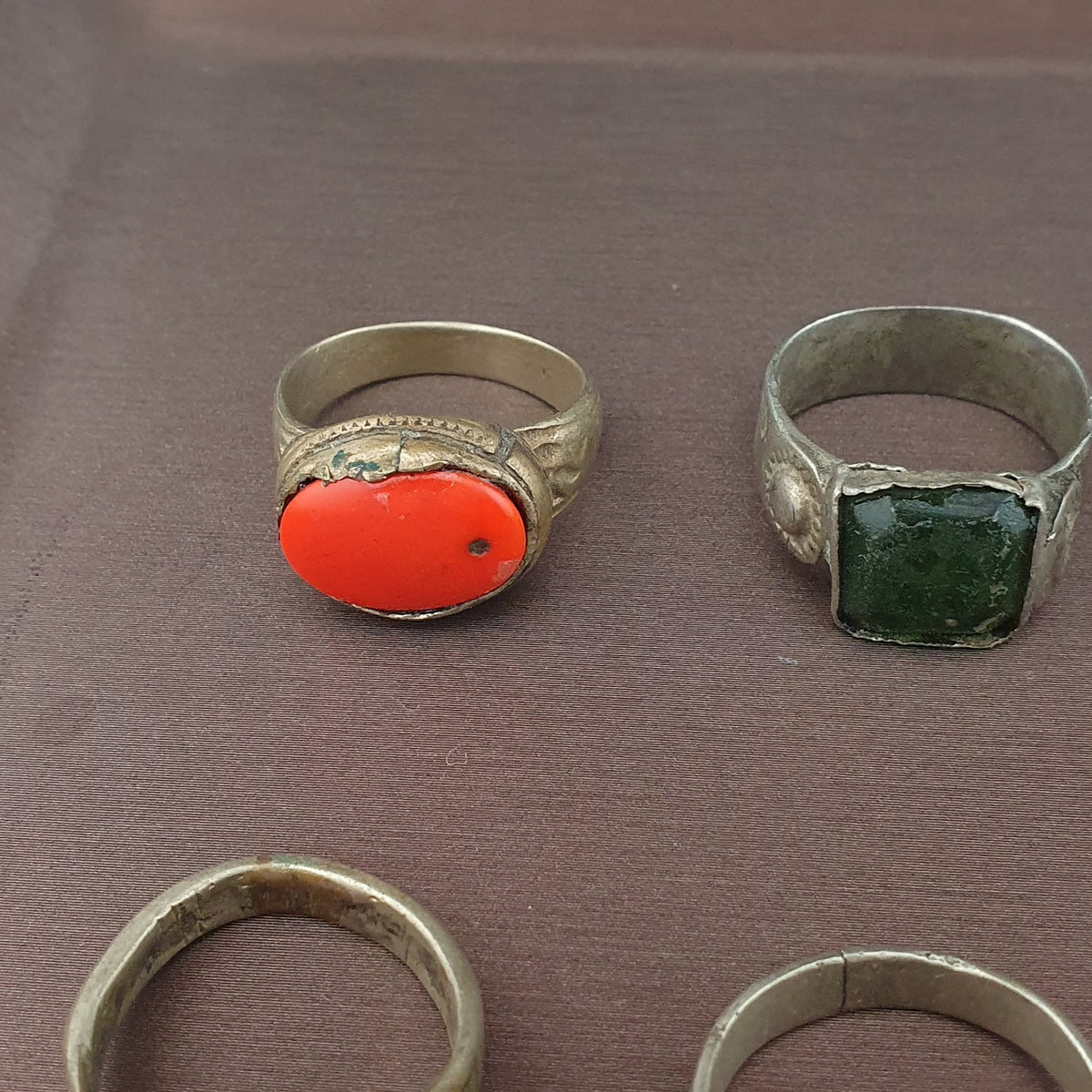 Antique Ring Collection 15 Mixed Brass Gemstone & Glass Rings
