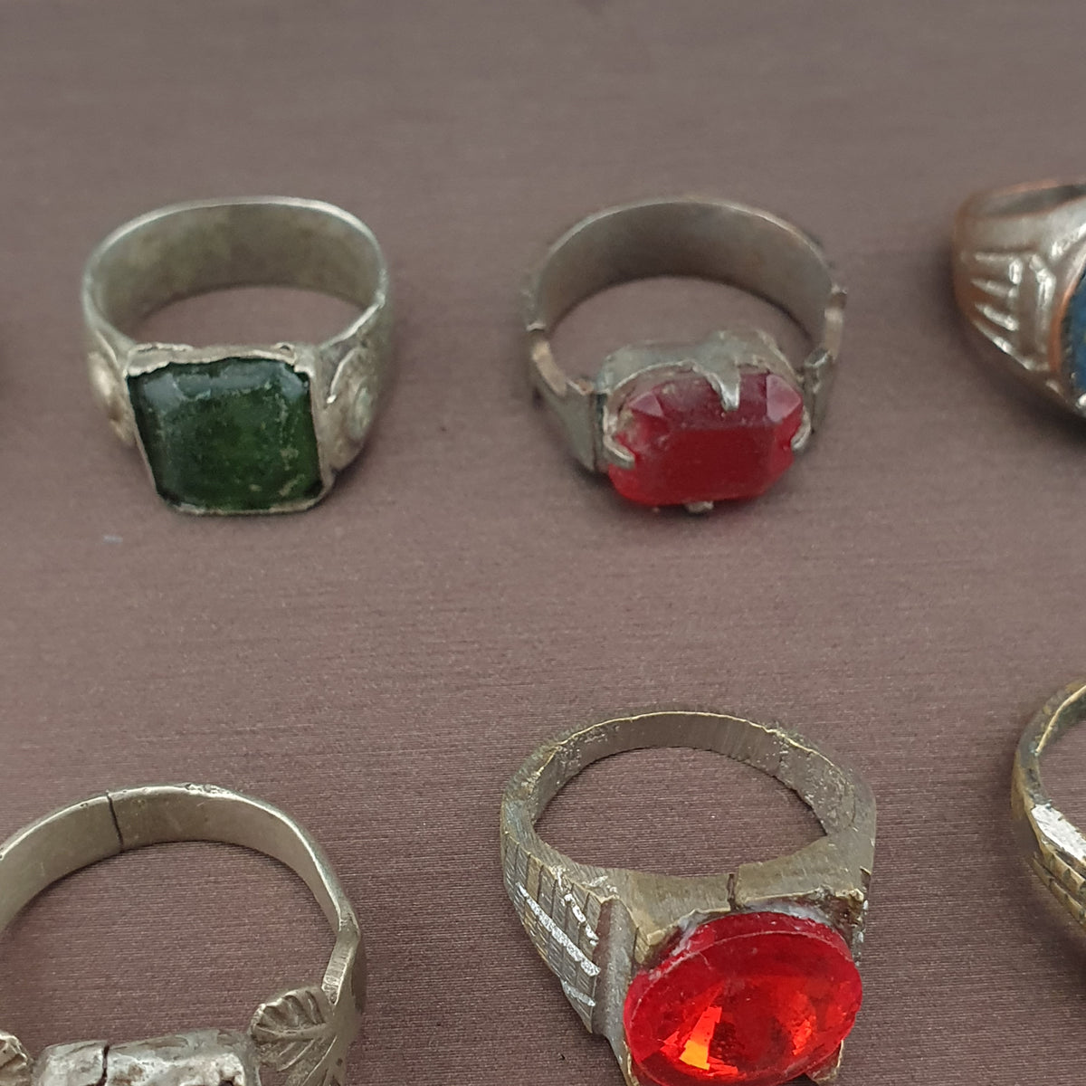 Antique Ring Collection 15 Mixed Brass Gemstone & Glass Rings