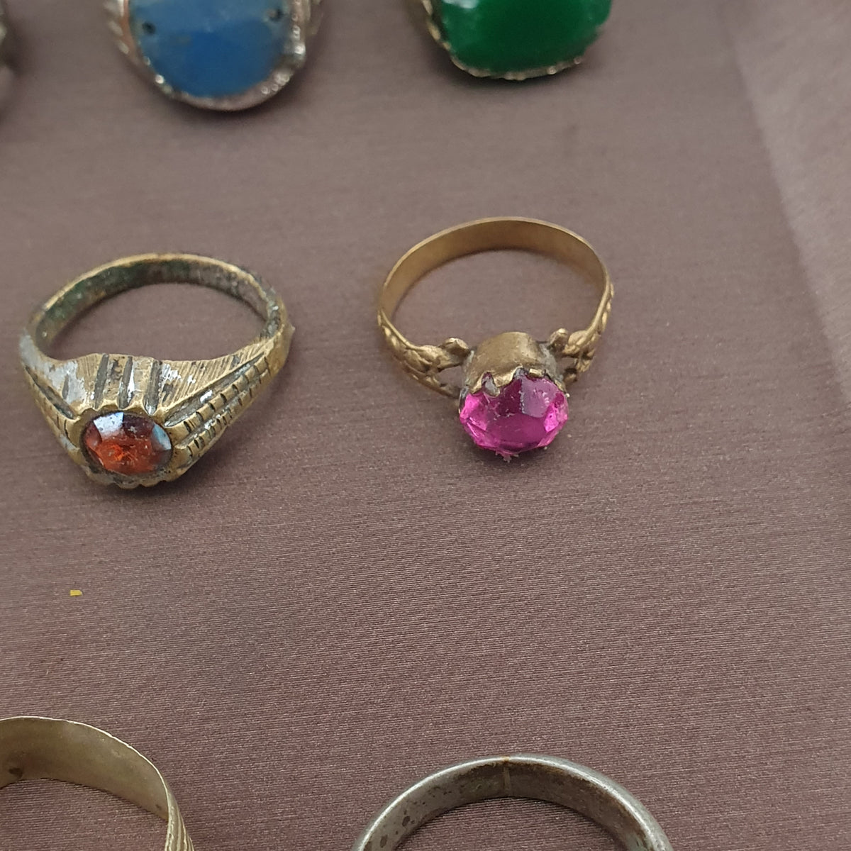 Antique Ring Collection 15 Mixed Brass Gemstone & Glass Rings