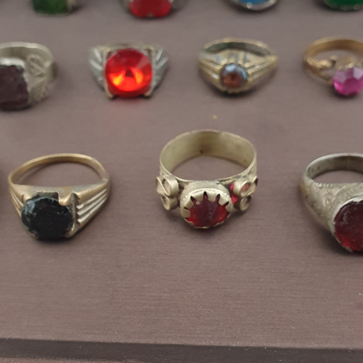Antique Ring Collection 15 Mixed Brass Gemstone & Glass Rings