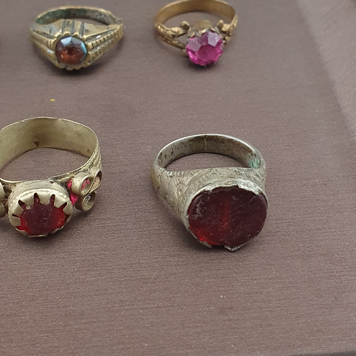 Antique Ring Collection 15 Mixed Brass Gemstone & Glass Rings