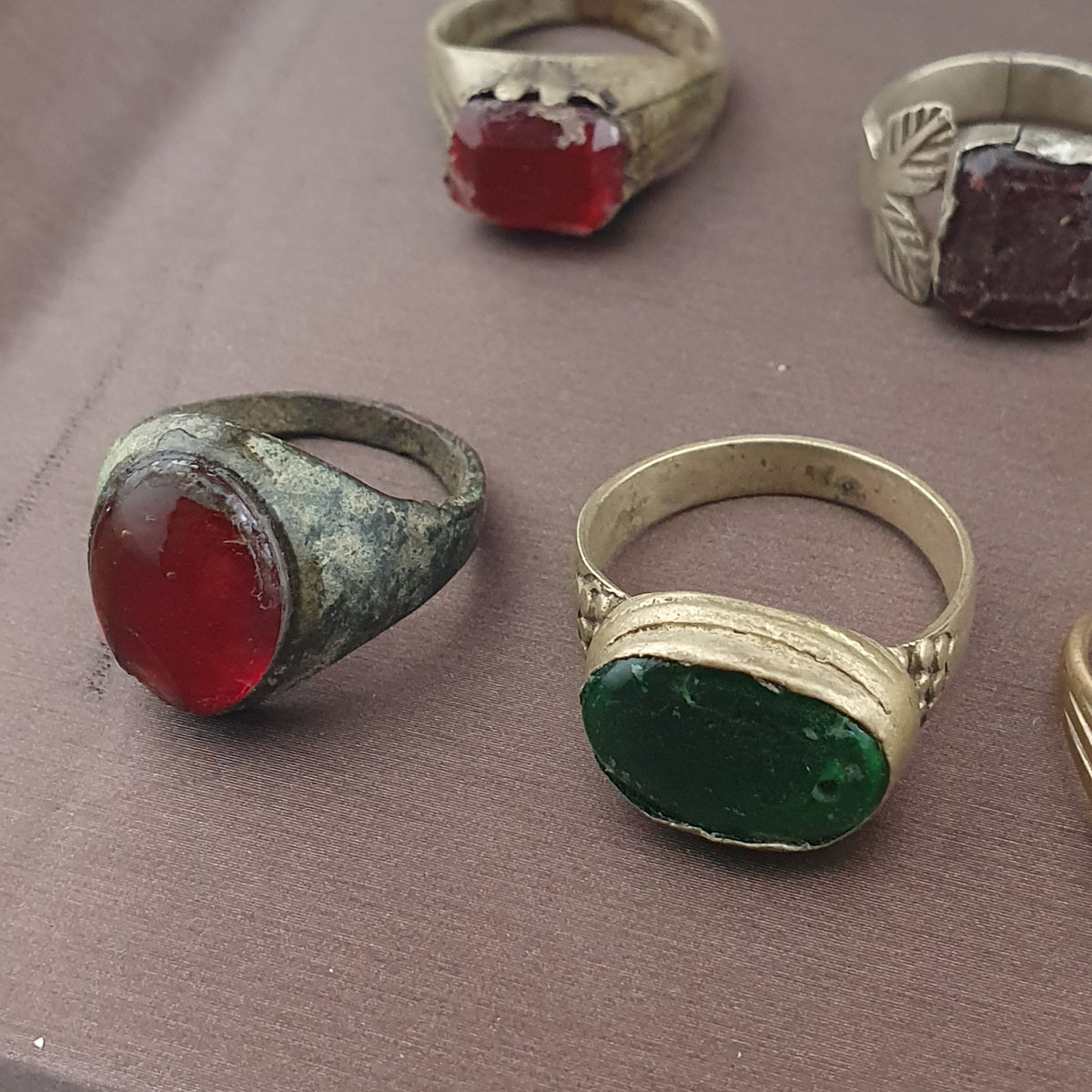 Antique Ring Collection 15 Mixed Brass Gemstone & Glass Rings