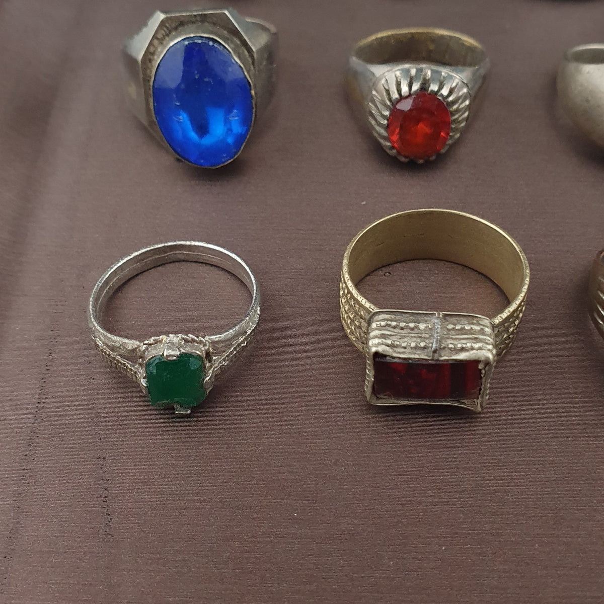 Lot of 15 Collectible Brass Rings Antique Style Mixed Stone Rings