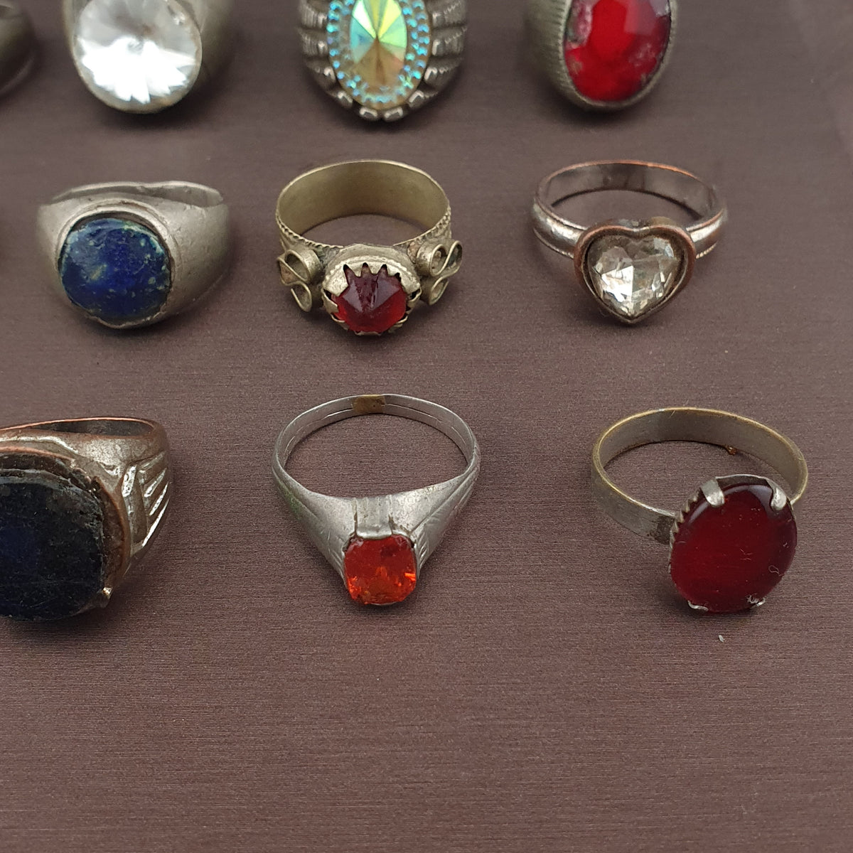 Lot of 15 Collectible Brass Rings Antique Style Mixed Stone Rings