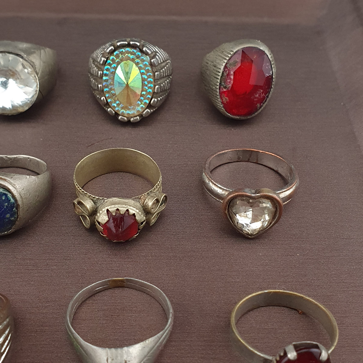 Lot of 15 Collectible Brass Rings Antique Style Mixed Stone Rings