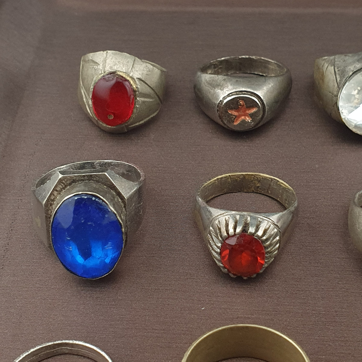 Lot of 15 Collectible Brass Rings Antique Style Mixed Stone Rings