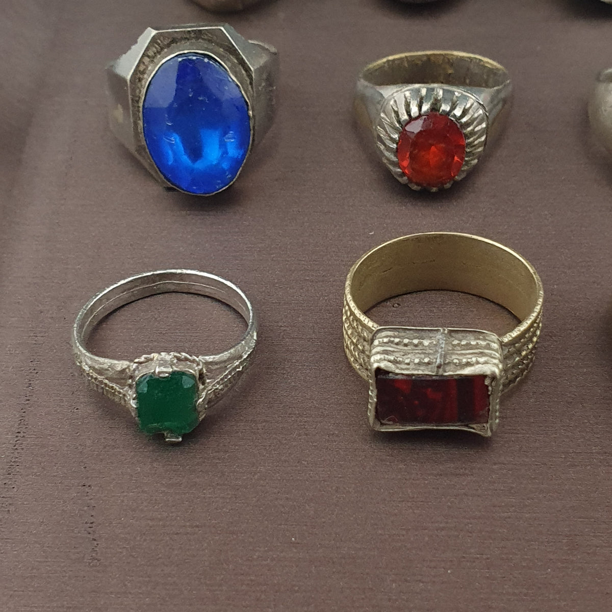 Lot of 15 Collectible Brass Rings Antique Style Mixed Stone Rings