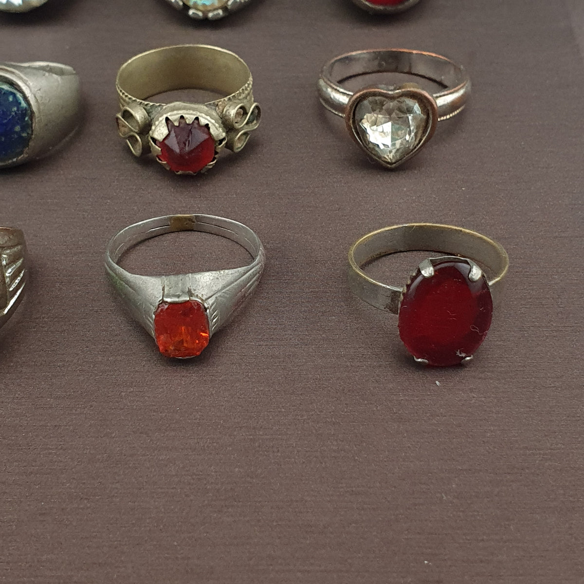 Lot of 15 Collectible Brass Rings Antique Style Mixed Stone Rings