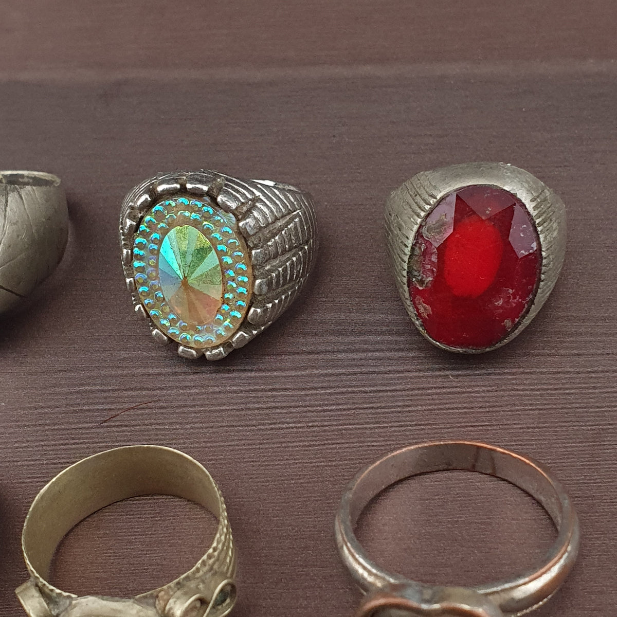 Lot of 15 Collectible Brass Rings Antique Style Mixed Stone Rings
