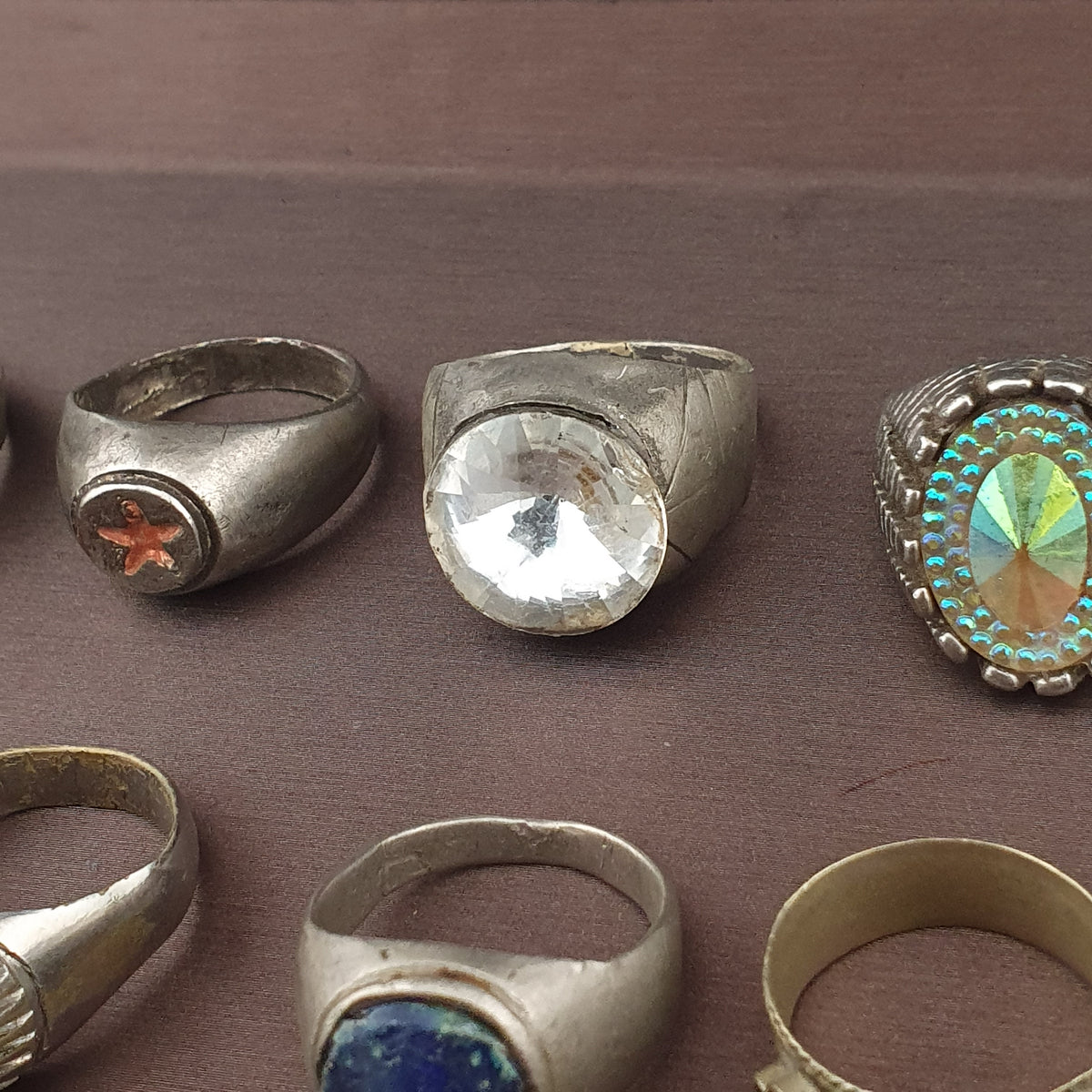 Lot of 15 Collectible Brass Rings Antique Style Mixed Stone Rings