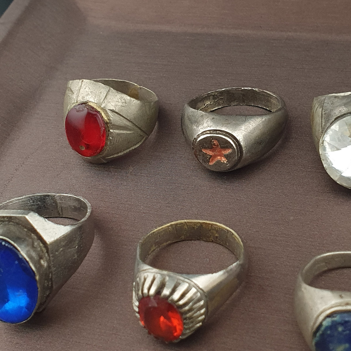 Lot of 15 Collectible Brass Rings Antique Style Mixed Stone Rings