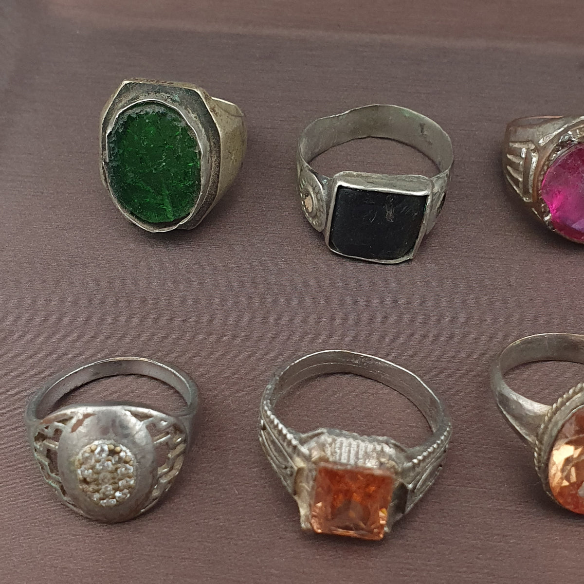 Antique Ring Collection Lot of 15 Mixed Brass Stone & Glass Rings
