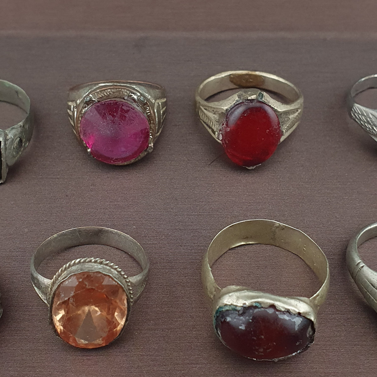 Antique Ring Collection Lot of 15 Mixed Brass Stone & Glass Rings