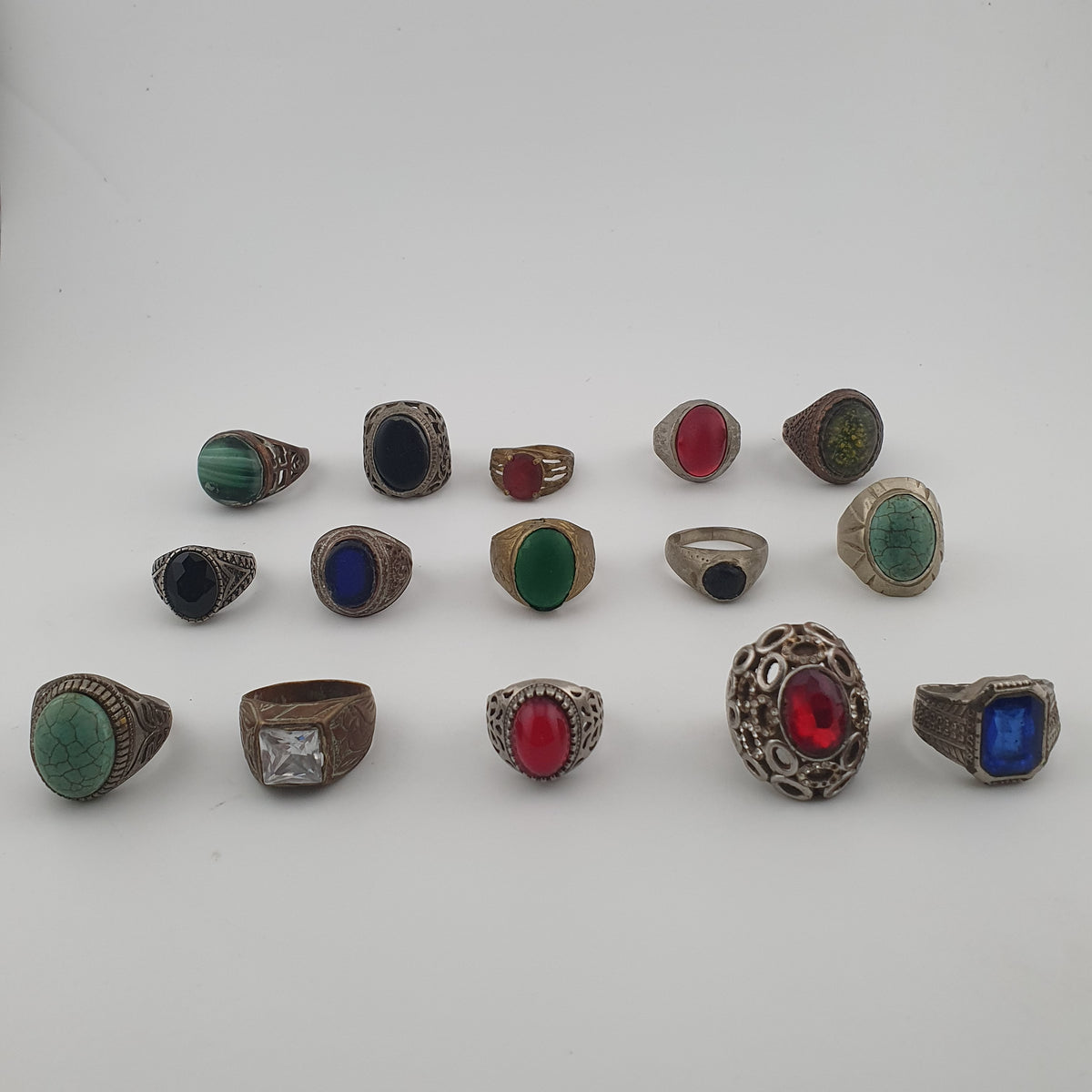 15 Vintage Rings Mixed Lot  Antique Brass Collectible Jewelry