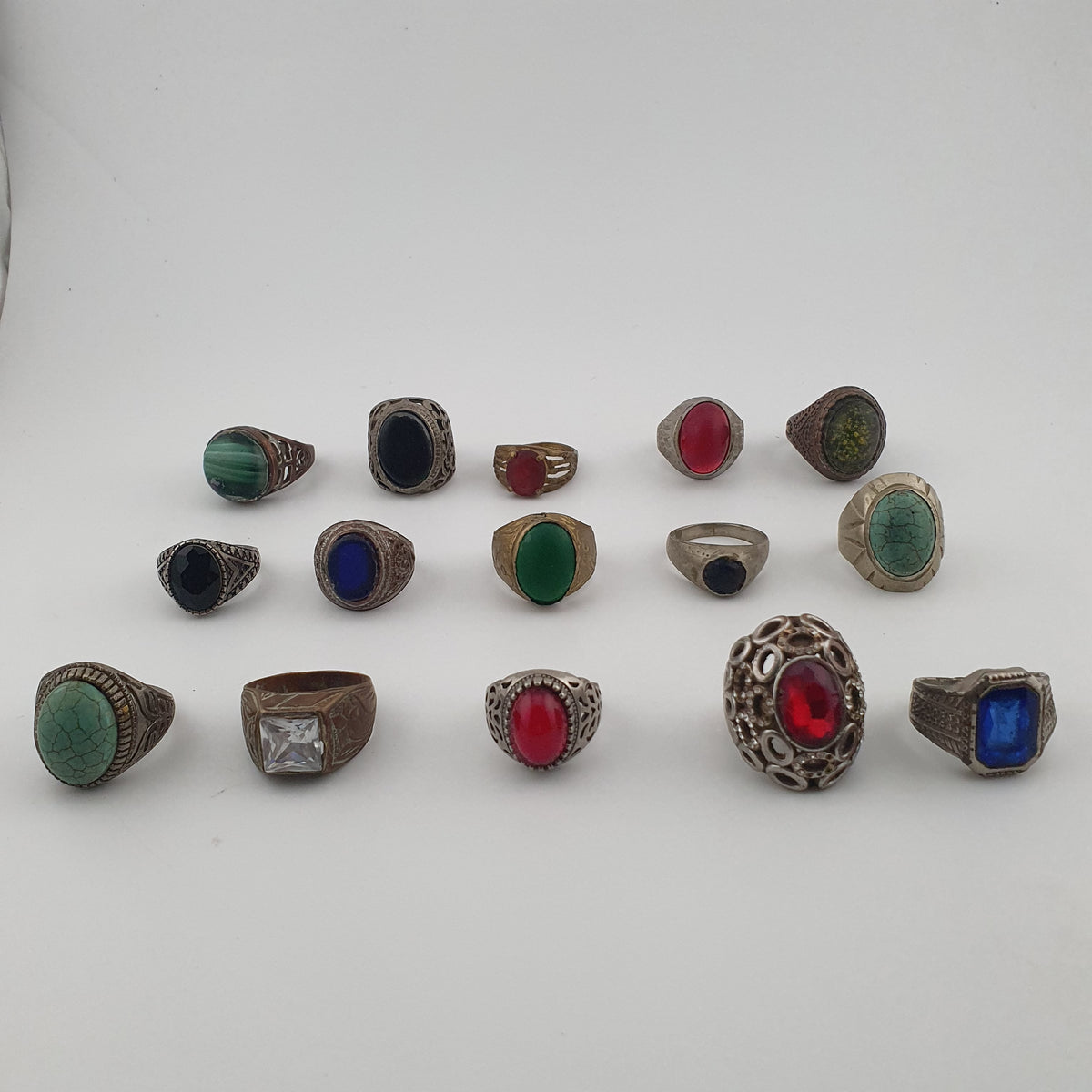 15 Vintage Rings Mixed Lot  Antique Brass Collectible Jewelry