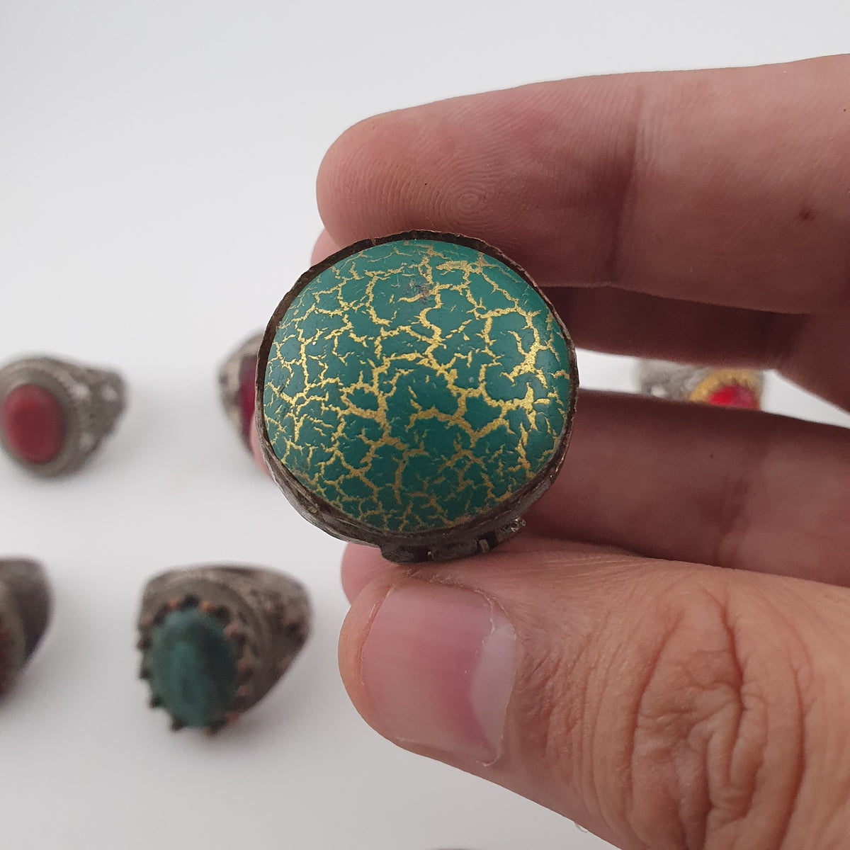 15 Mixed Vintage Rings Antique Style Brass Glass & Stone Collectible Ring Lot