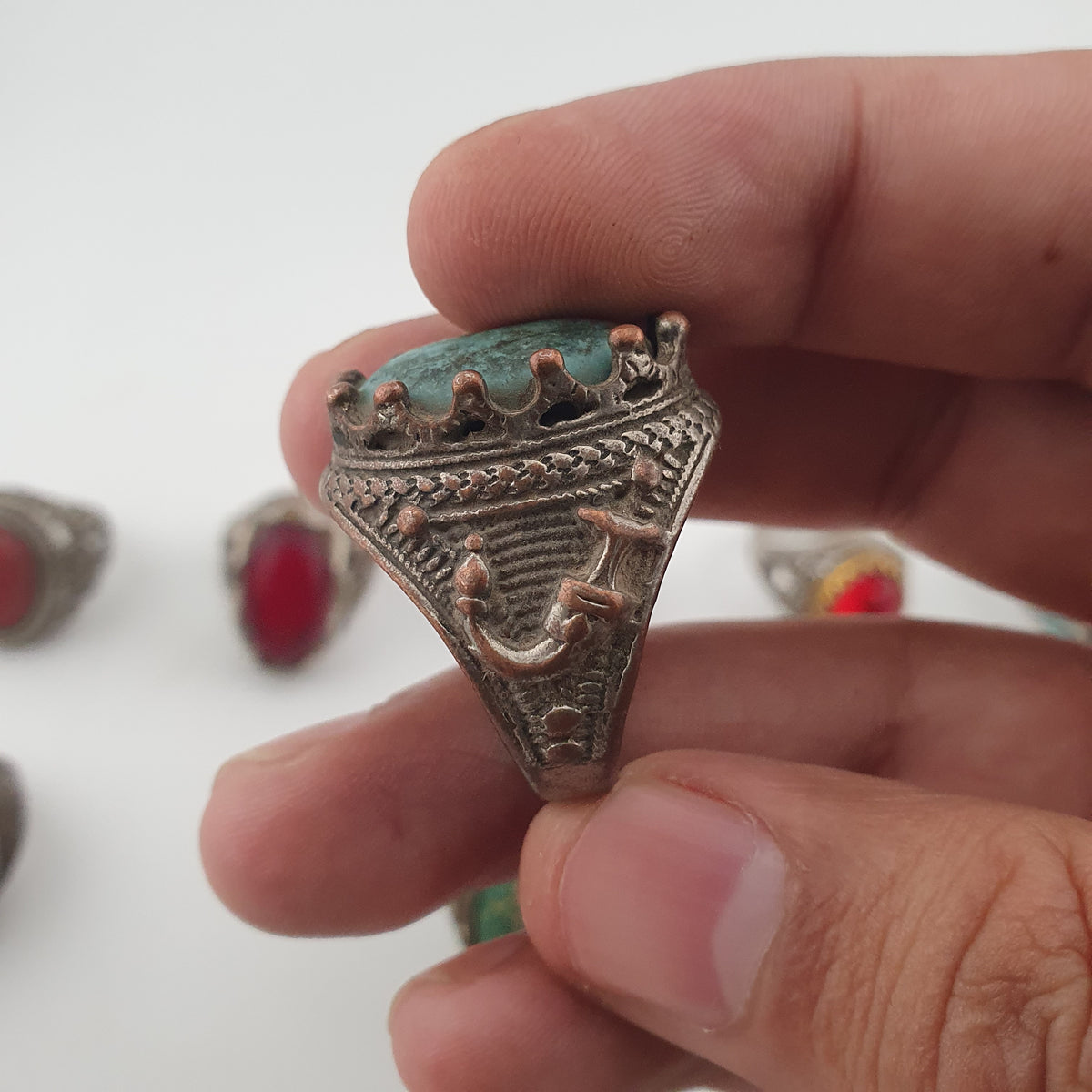 15 Mixed Vintage Rings Antique Style Brass Glass & Stone Collectible Ring Lot