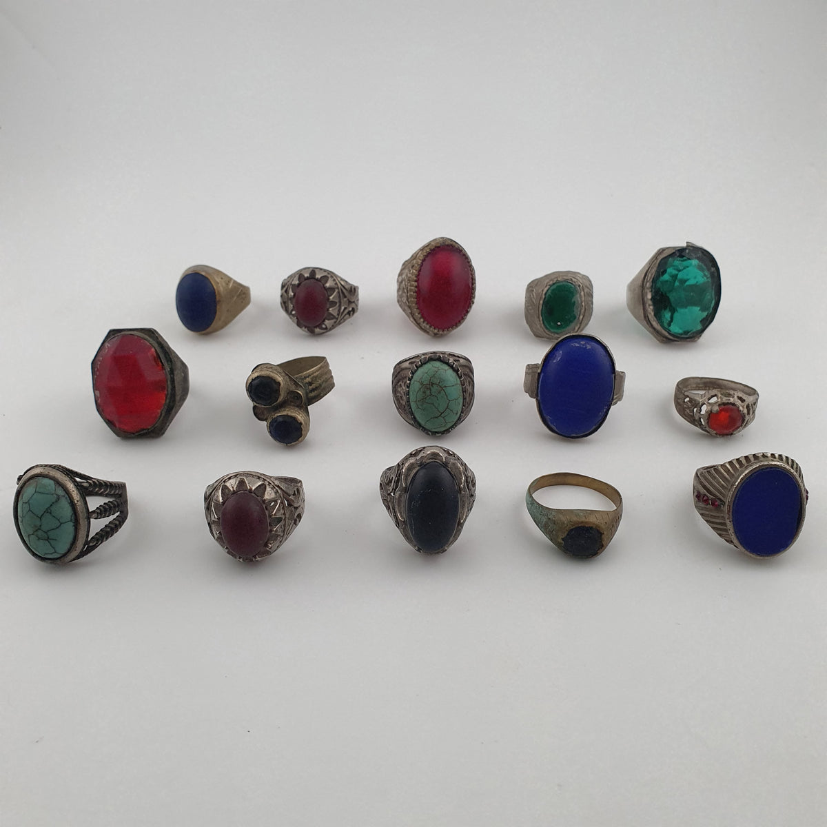 Antique Ring Collection Lot of 15 Mixed Brass & Stone,Glass Antique Style Rings