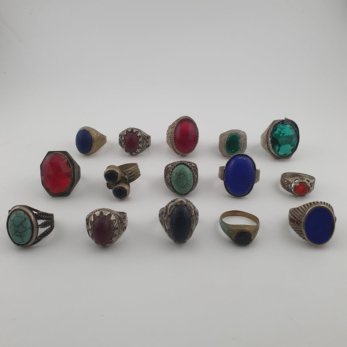 Antique Ring Collection Lot of 15 Mixed Brass & Stone,Glass Antique Style Rings