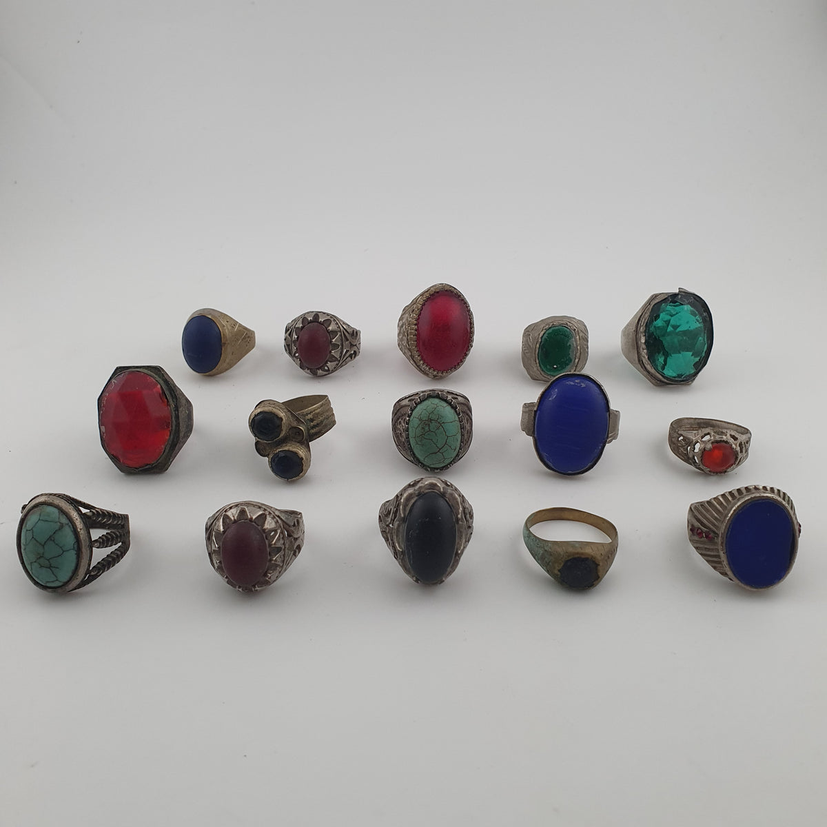 Antique Ring Collection Lot of 15 Mixed Brass & Stone,Glass Antique Style Rings