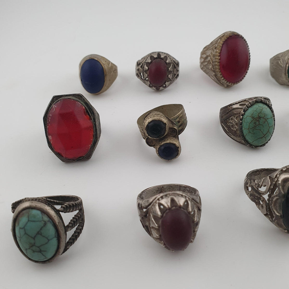 Antique Ring Collection Lot of 15 Mixed Brass & Stone,Glass Antique Style Rings