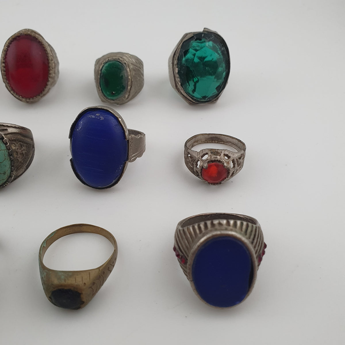 Antique Ring Collection Lot of 15 Mixed Brass & Stone,Glass Antique Style Rings