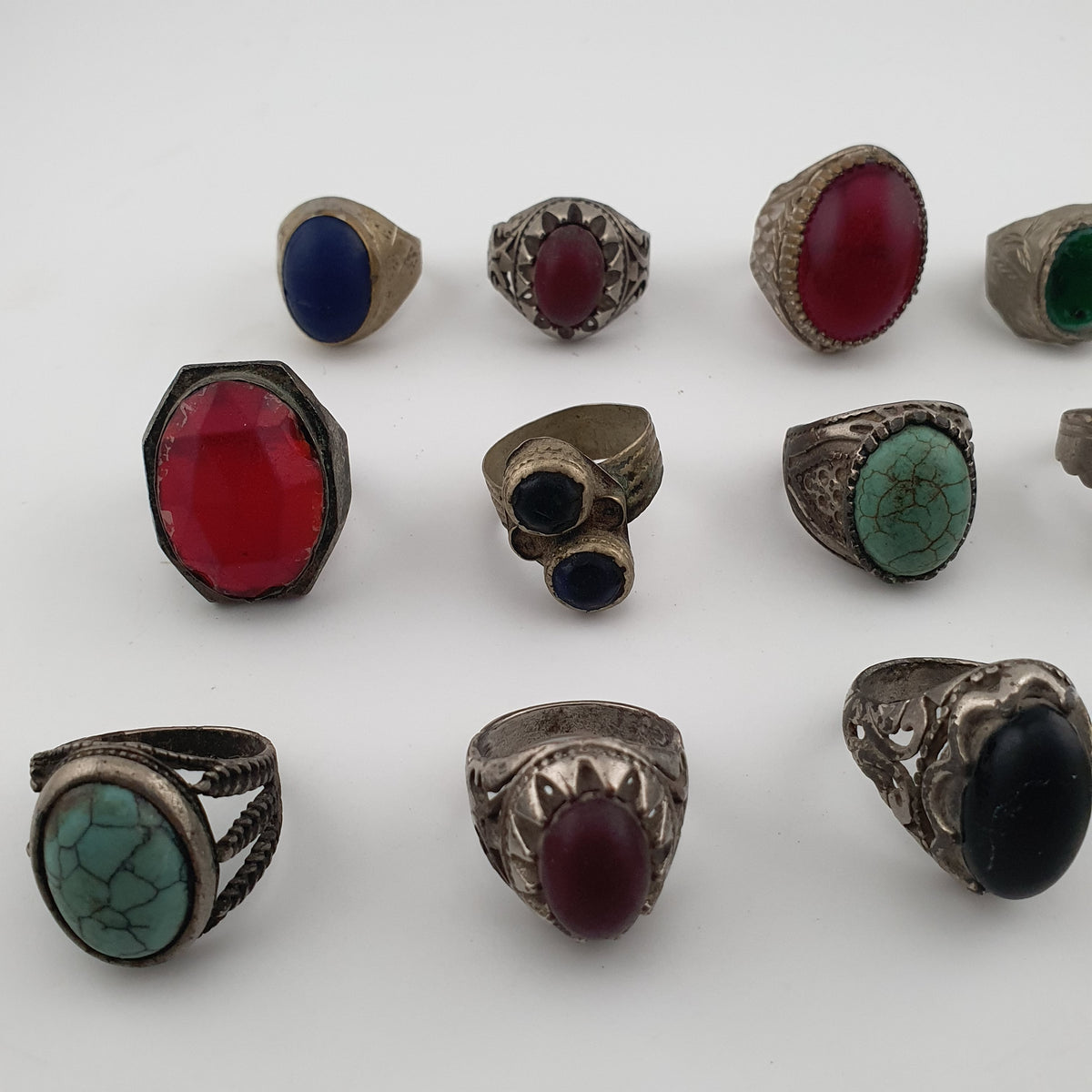 Antique Ring Collection Lot of 15 Mixed Brass & Stone,Glass Antique Style Rings