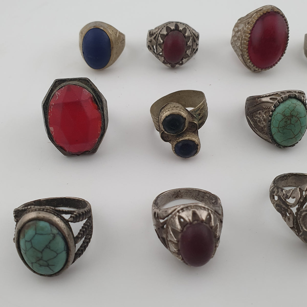 Antique Ring Collection Lot of 15 Mixed Brass & Stone,Glass Antique Style Rings