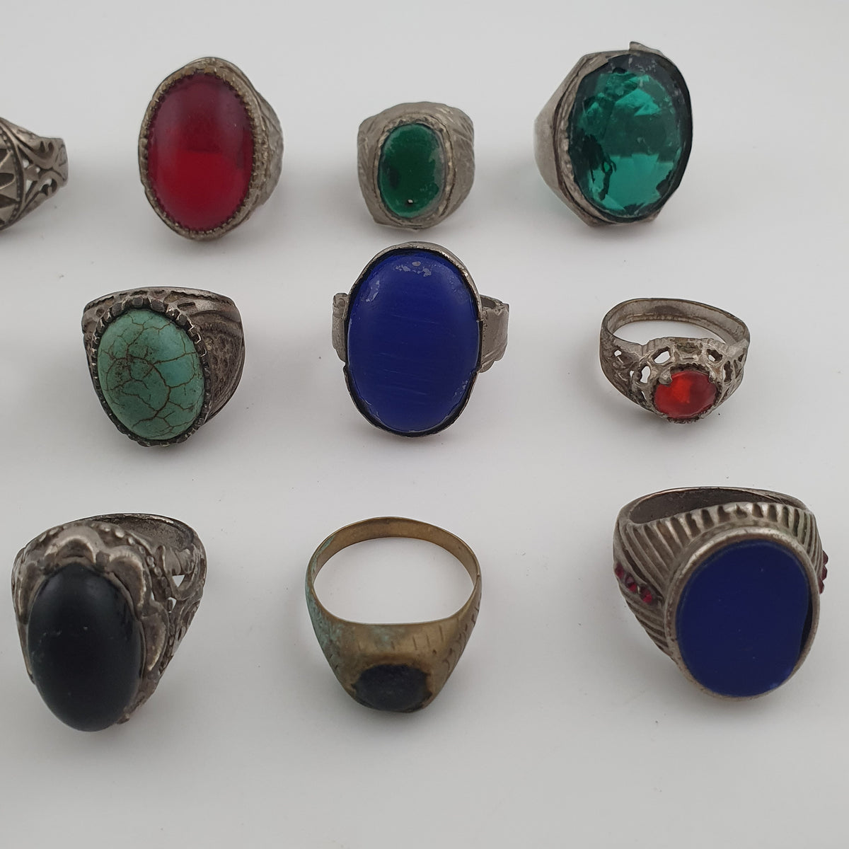 Antique Ring Collection Lot of 15 Mixed Brass & Stone,Glass Antique Style Rings