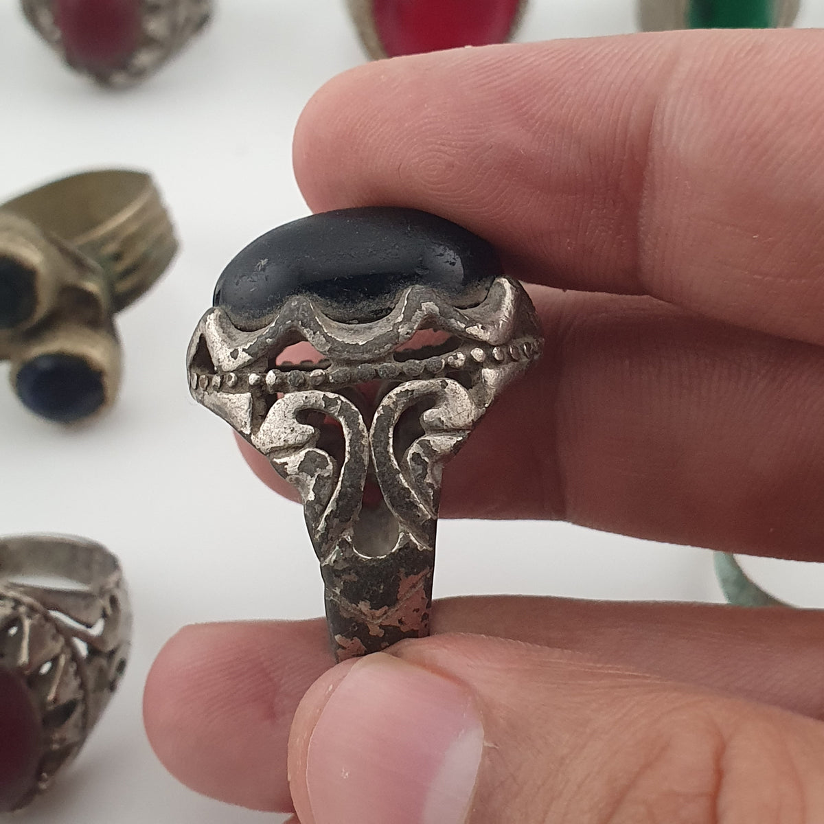 Antique Ring Collection Lot of 15 Mixed Brass & Stone,Glass Antique Style Rings