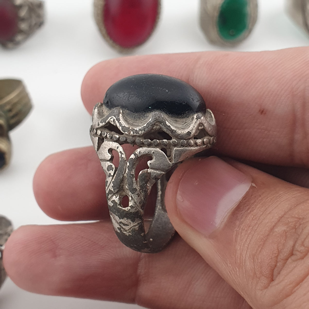 Antique Ring Collection Lot of 15 Mixed Brass & Stone,Glass Antique Style Rings
