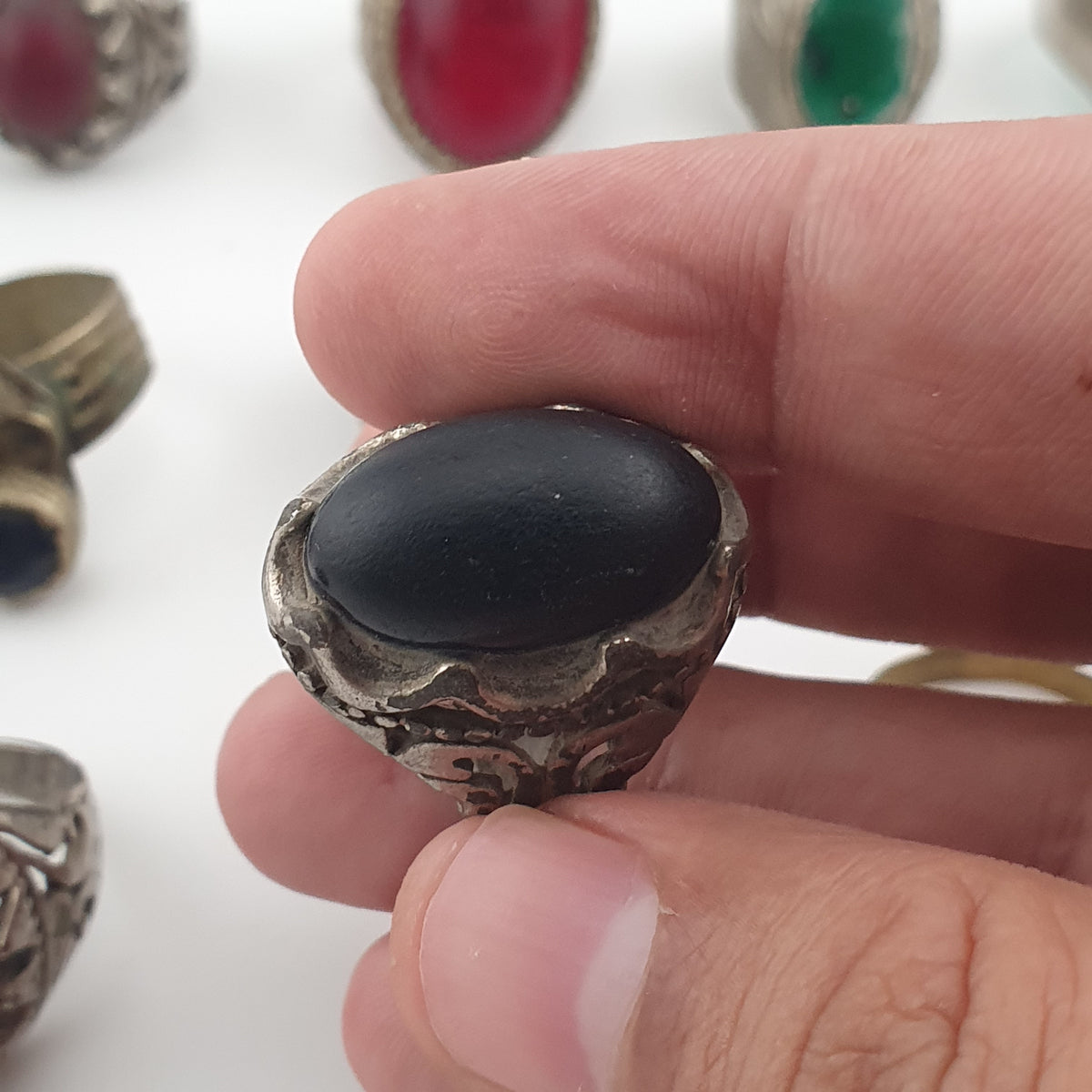 Antique Ring Collection Lot of 15 Mixed Brass & Stone,Glass Antique Style Rings