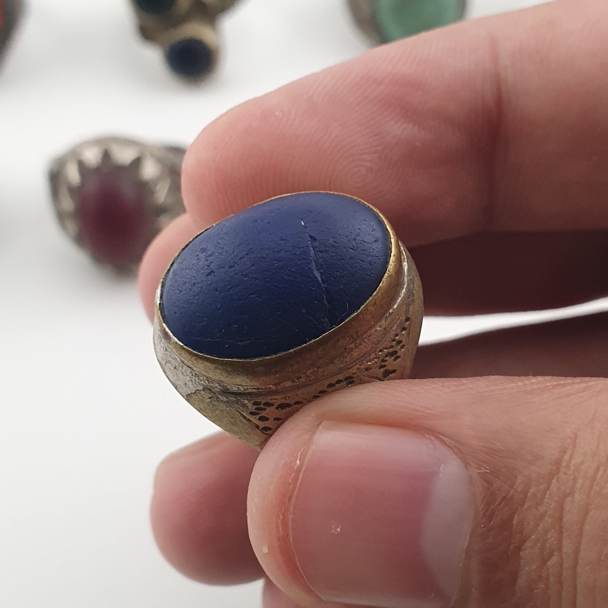 Antique Ring Collection Lot of 15 Mixed Brass & Stone,Glass Antique Style Rings