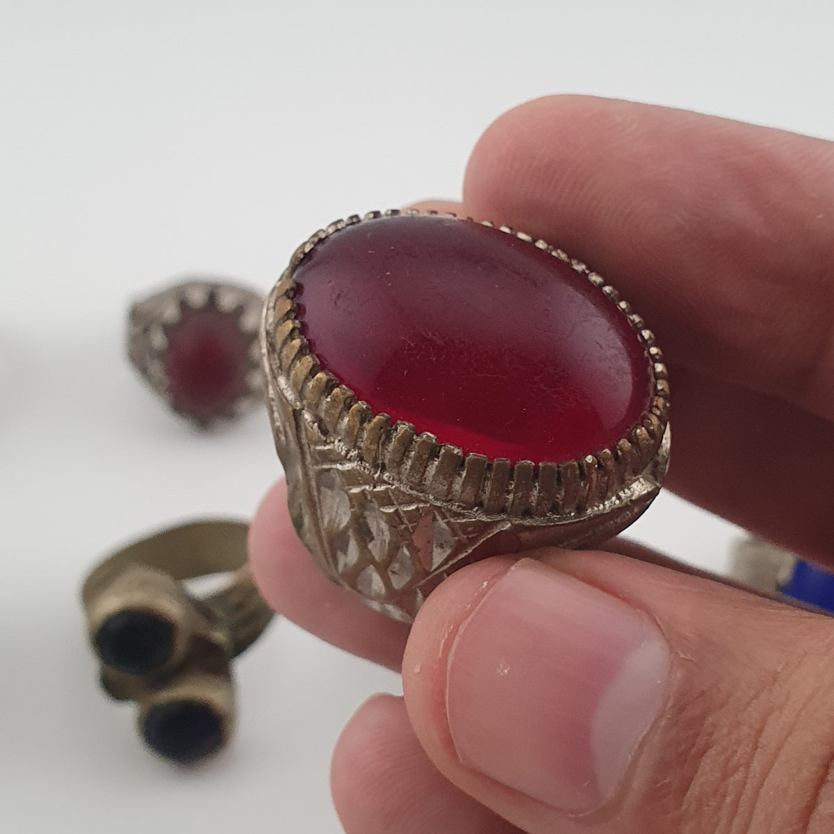 Antique Ring Collection Lot of 15 Mixed Brass & Stone,Glass Antique Style Rings