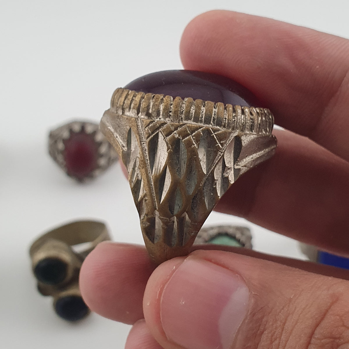 Antique Ring Collection Lot of 15 Mixed Brass & Stone,Glass Antique Style Rings