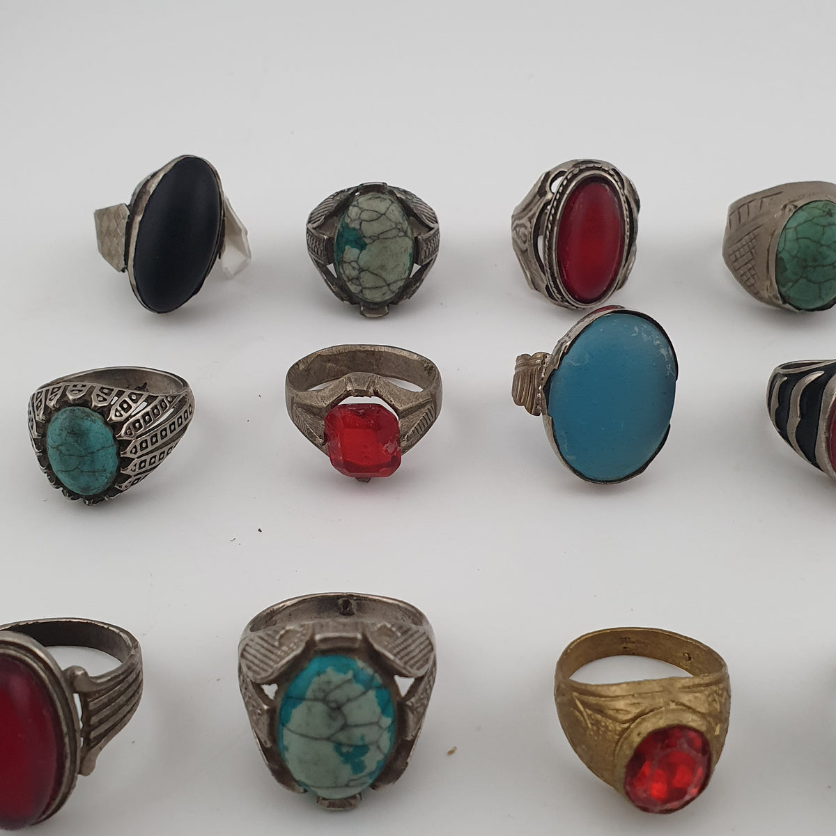 15 Rustic Brass Rings – Mixed Traditional Glass & Stone Ring Collection