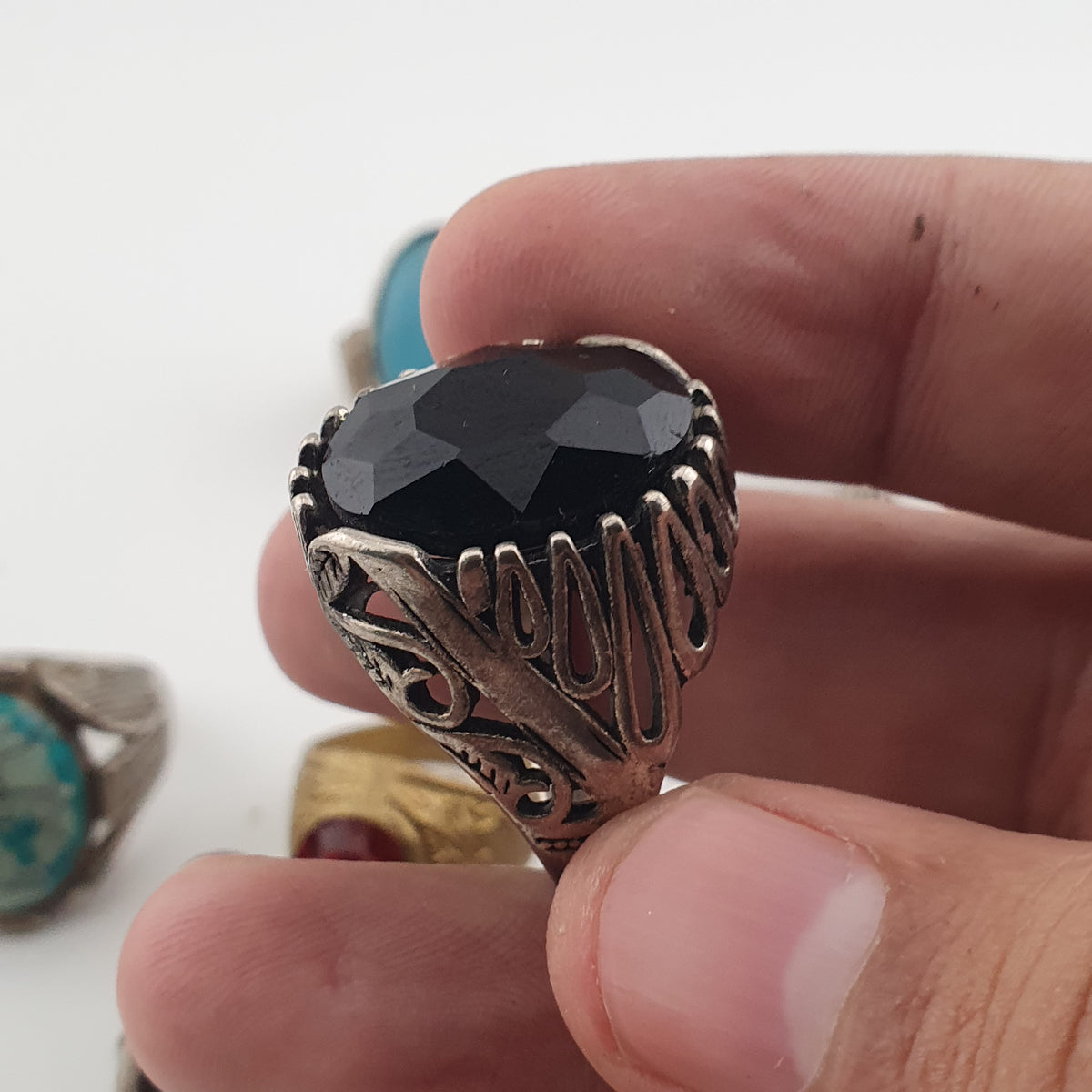 15 Rustic Brass Rings – Mixed Traditional Glass & Stone Ring Collection