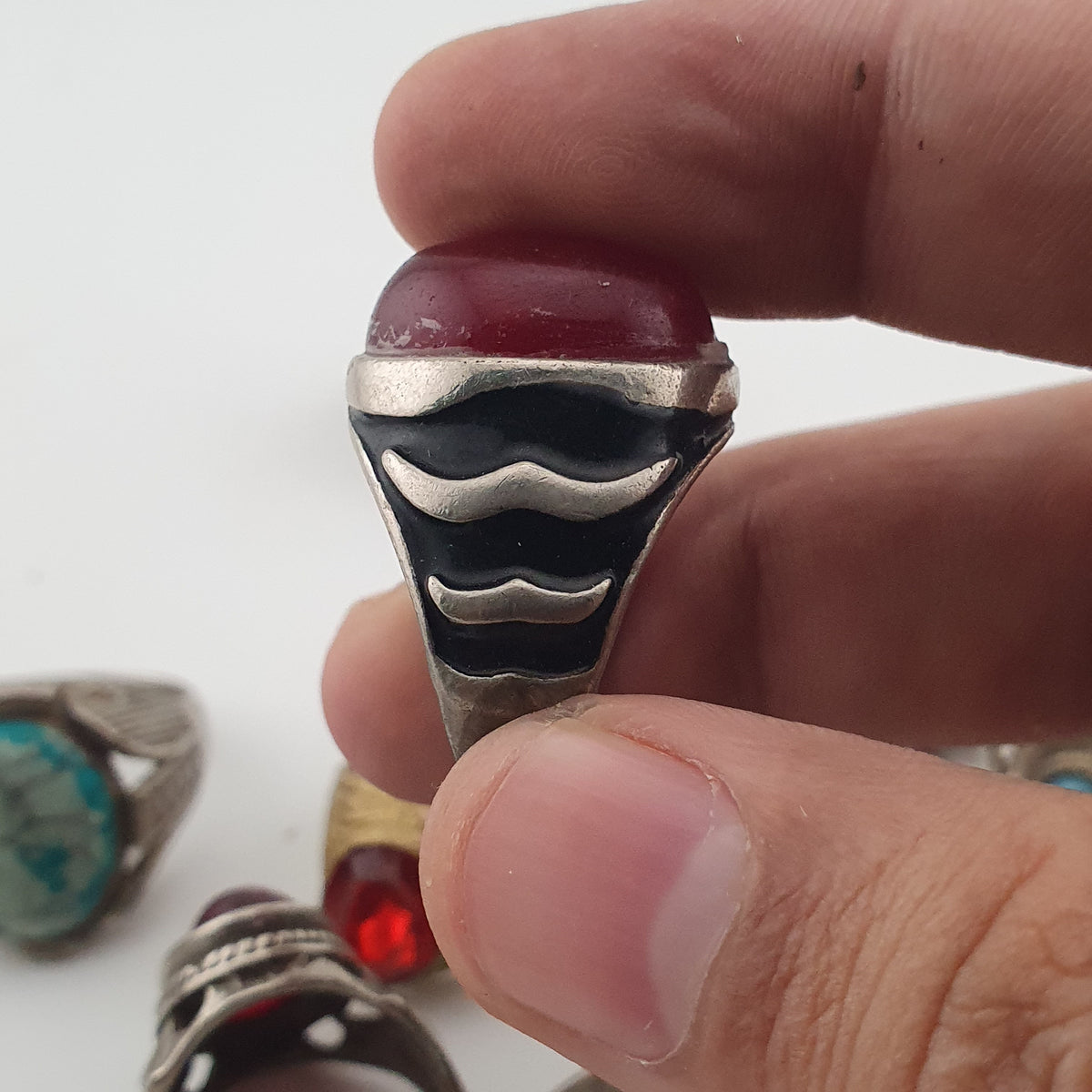 15 Rustic Brass Rings – Mixed Traditional Glass & Stone Ring Collection