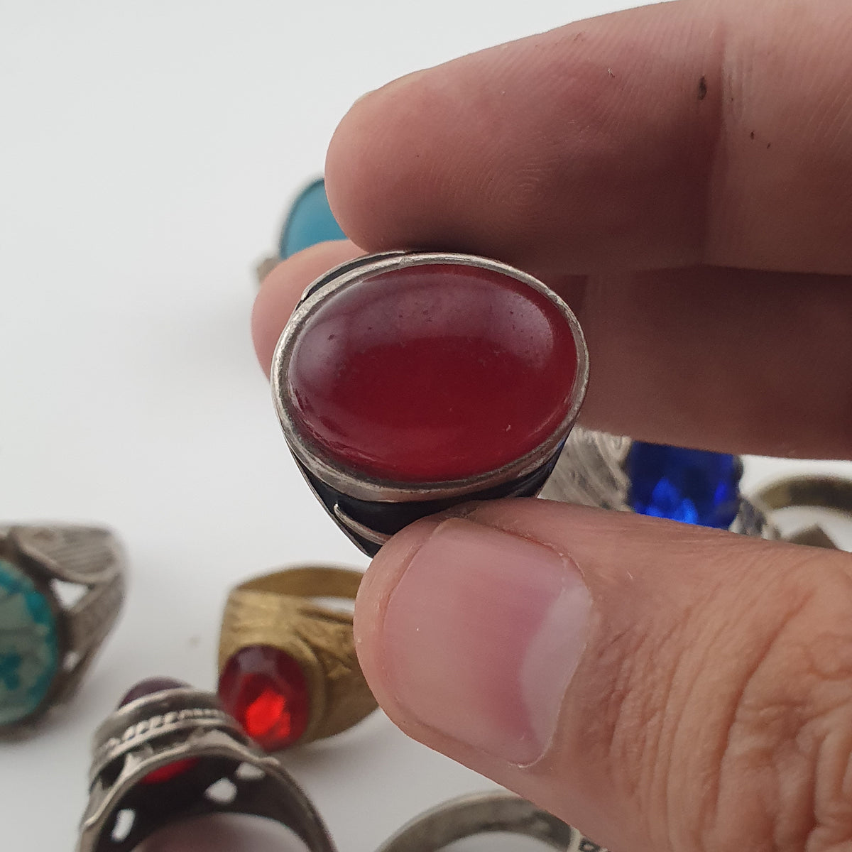 15 Rustic Brass Rings – Mixed Traditional Glass & Stone Ring Collection
