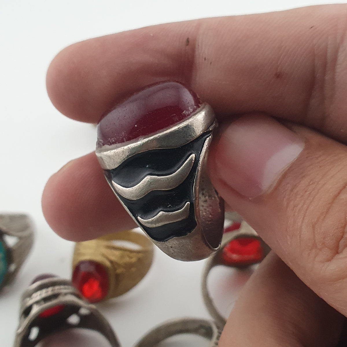 15 Rustic Brass Rings – Mixed Traditional Glass & Stone Ring Collection