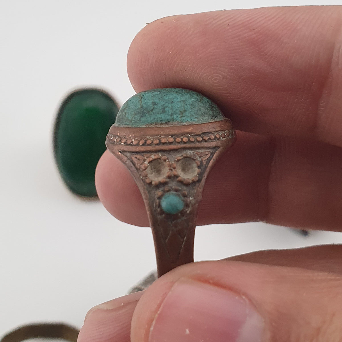 Antique Ring Collection Lot of 15 Brass Stone & Glass Rings