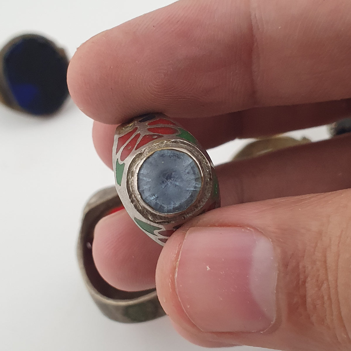 Antique Ring Collection Lot of 15 Brass Stone & Glass Rings