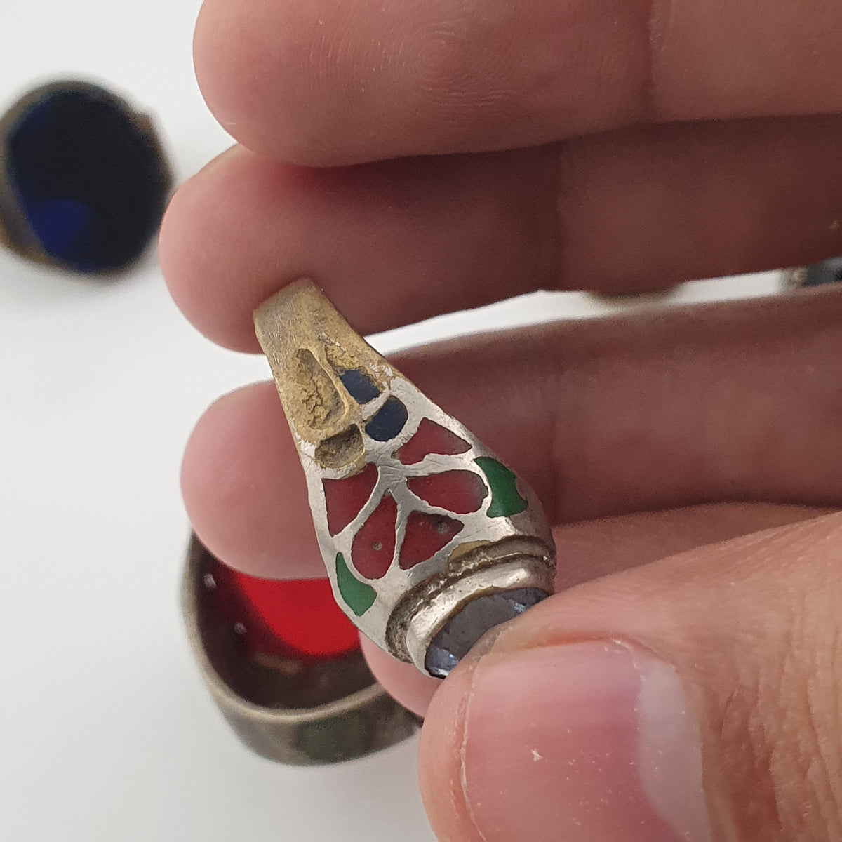 Antique Ring Collection Lot of 15 Brass Stone & Glass Rings