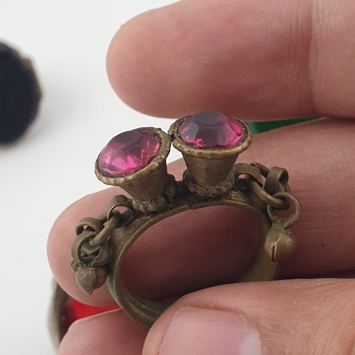 Antique Ring Collection Lot of 15 Brass Stone & Glass Rings